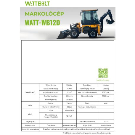 WATT-WB12D kombinált rakodógép