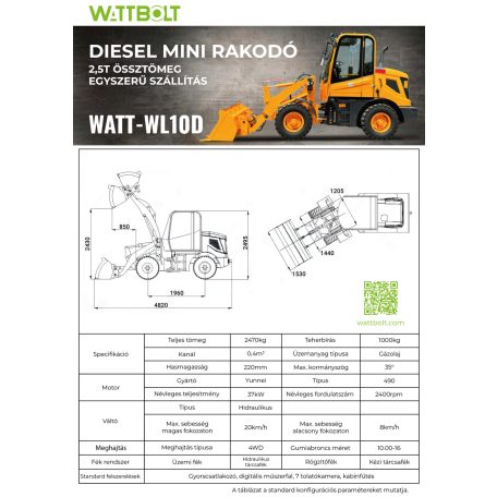 WATT-WL10D diesel mini rakodó(használt)