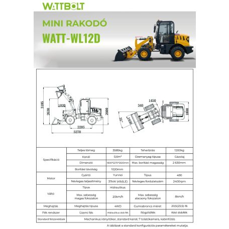 WATT-WL12D diesel mini rakodó
