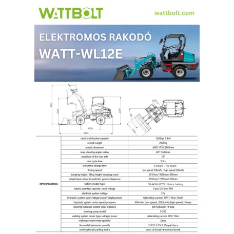 WATT-WL12E elektromos rakodó(fülkével+klímával)